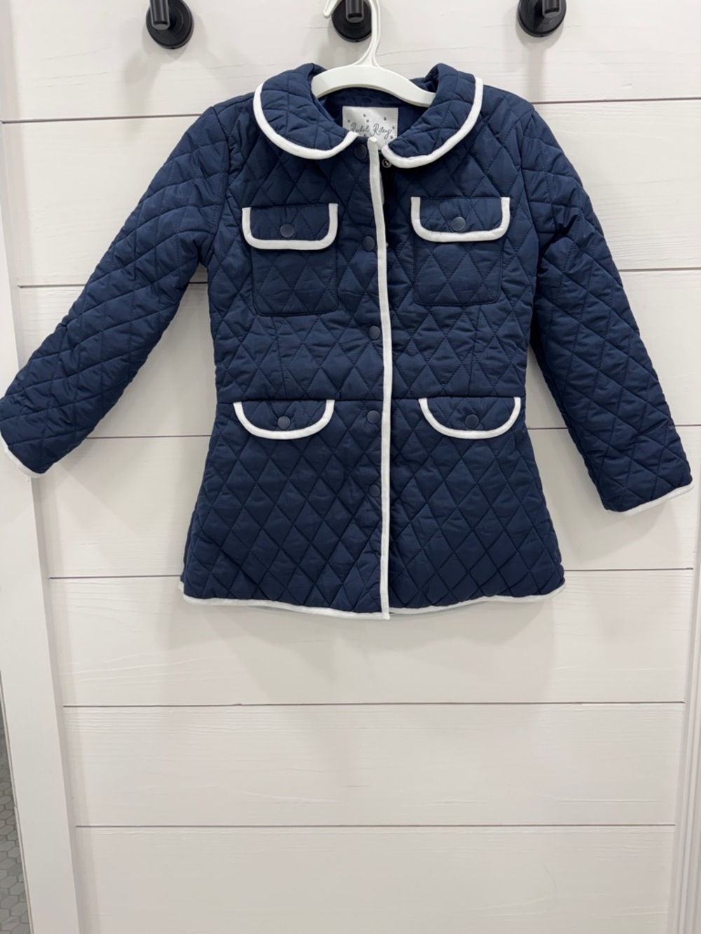 Rachel Riley Navy Quilted Coat with White Trim